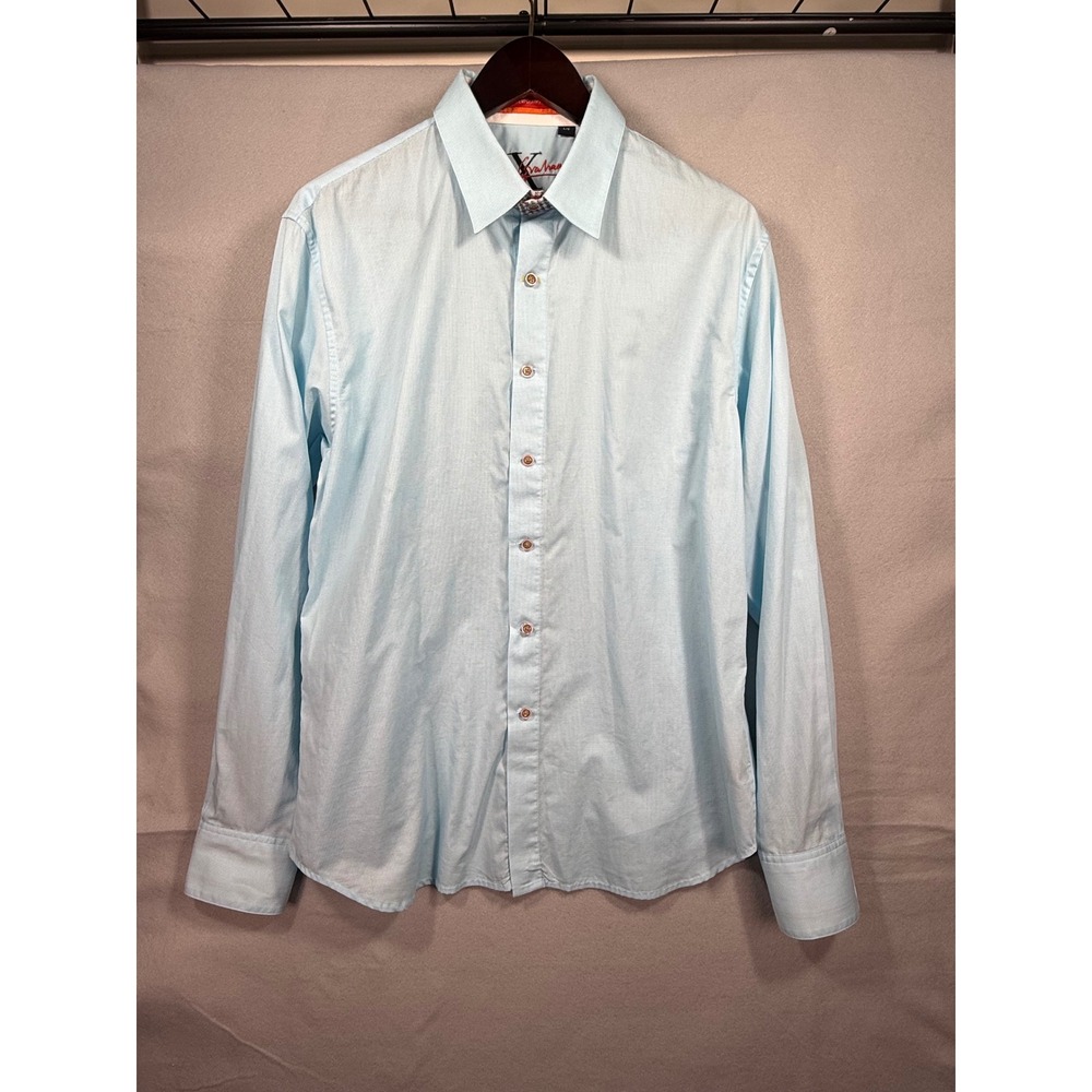 Robert Graham X Collection Mens Light Blue Micro Houndstooth Button Down Shirt L